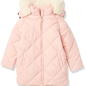 Amazon Essentials Girls' Long Quilted Cocoon Puffer Coat, Light Pink, Medium