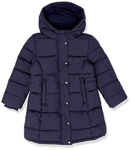 amazon essentials girls' long heavyweight hooded puffer jacket, navy, x-large