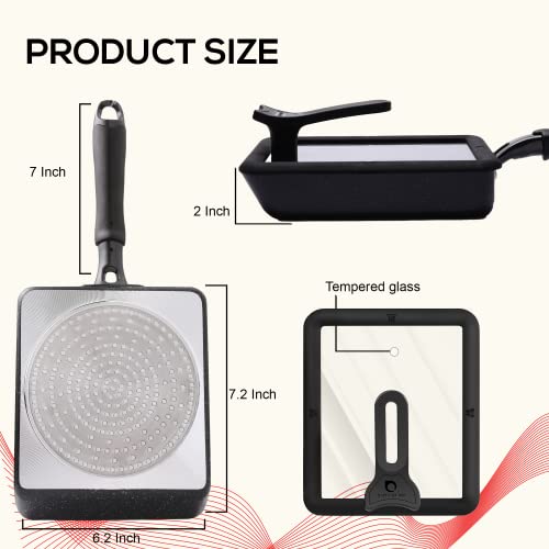 HAPPI STUDIO Tamagoyaki Pan - Japanese Egg Pan with Lid - Japanese Omelette pan Nonstick - Omelet Pan for Japanese Food - Square Frying Pan