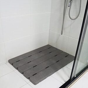 MatXwell Outdoor Bath Shower Mat Non Slip, 33.4x23.6 inch Extra Large Indoor Shower Mat with Drain Hole, Grey Eco-Friendly Styrofoam Lightweight Shower Floor Mat for Bathroom, Fast Drainage