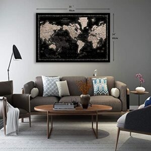 Vintage World Map Canvas Wall Art Retro Map of The World Canvas Prints Framed and Stretched for Living Room Ready to Hang 35''x24''