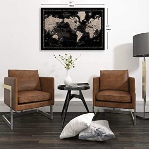 Vintage World Map Canvas Wall Art Retro Map of The World Canvas Prints Framed and Stretched for Living Room Ready to Hang 35''x24''