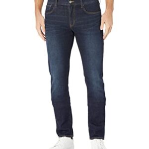 A|X ARMANI EXCHANGE Men's 5 Pocket Slim Denim, Dark Wash/Tobacco Stitching/Stretch Cotton