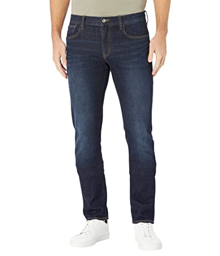 A|X ARMANI EXCHANGE Men's 5 Pocket Slim Denim, Dark Wash/Tobacco Stitching/Stretch Cotton