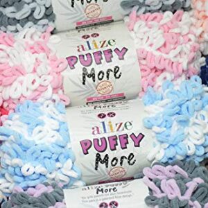 Alize Puffy Loop Yarn More Yarn Lot of 3skn 15.90 Oz 38yds 100% Micropolyester No Needles No Hooks Soft Yarn Blanket Yarn, Velvet Yarn, Easy Knitting Yarn (6291)