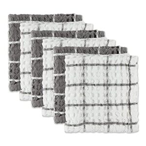 dii washed waffle collection oversized preshrunk ultra absorbant, dishcloth set, 12x12, gray, 6 piece