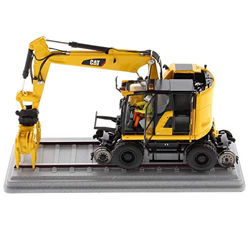 Diecast Masters 1:50 Caterpillar M323F Railroad Wheeled Excavator - Safety Yellow Version | High Line Series Cat Trucks & Construction Equipment | 1:50 Scale Model Diecast Collectible | 85661