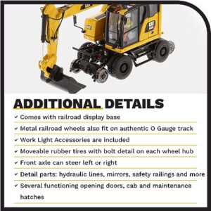 Diecast Masters 1:50 Caterpillar M323F Railroad Wheeled Excavator - Safety Yellow Version | High Line Series Cat Trucks & Construction Equipment | 1:50 Scale Model Diecast Collectible | 85661