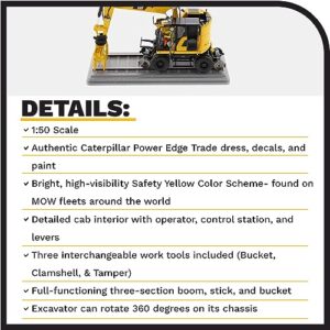 Diecast Masters 1:50 Caterpillar M323F Railroad Wheeled Excavator - Safety Yellow Version | High Line Series Cat Trucks & Construction Equipment | 1:50 Scale Model Diecast Collectible | 85661