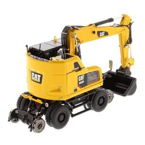 Diecast Masters 1:50 Caterpillar M323F Railroad Wheeled Excavator - Safety Yellow Version | High Line Series Cat Trucks & Construction Equipment | 1:50 Scale Model Diecast Collectible | 85661