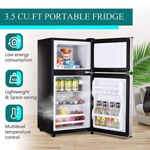 KRIB BLING 3.5Cu.Ft Compact Refrigerator Mini Fridge with Freezer, Small Refrigerator with 2 Door, 7 Level Thermostat Removable Shelves for Kitchen, Dorm, Apartment, Bar, Office Silver