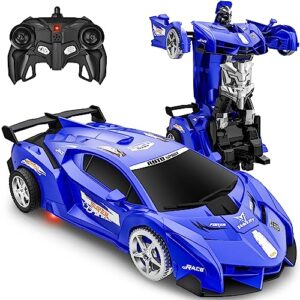 remote control car, toy for 3-8 year old boys, 360° rotating rc deformation robot car toy with led light, transform robot rc car age 3 4 5 6 7 8-12 years old for kids, boys girls birthday gifts (blue)