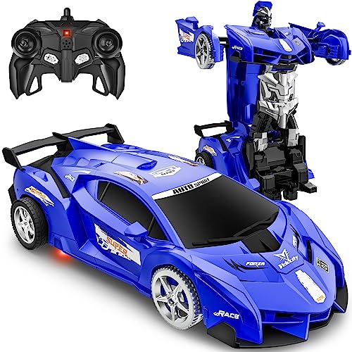 Remote Control Car, Toy for 3-8 Year Old Boys, 360° Rotating RC Deformation Robot Car Toy with LED Light, Transform Robot RC Car Age 3 4 5 6 7 8-12 Years Old for Kids, Boys Girls Birthday Gifts (Blue)