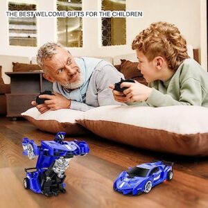 Remote Control Car, Toy for 3-8 Year Old Boys, 360° Rotating RC Deformation Robot Car Toy with LED Light, Transform Robot RC Car Age 3 4 5 6 7 8-12 Years Old for Kids, Boys Girls Birthday Gifts (Blue)