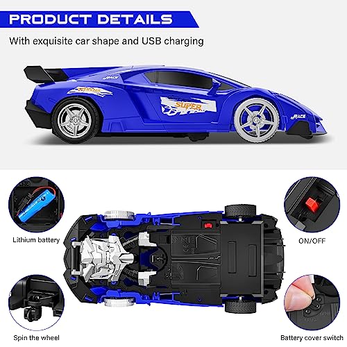 Remote Control Car, Toy for 3-8 Year Old Boys, 360° Rotating RC Deformation Robot Car Toy with LED Light, Transform Robot RC Car Age 3 4 5 6 7 8-12 Years Old for Kids, Boys Girls Birthday Gifts (Blue)