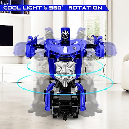 Remote Control Car, Toy for 3-8 Year Old Boys, 360° Rotating RC Deformation Robot Car Toy with LED Light, Transform Robot RC Car Age 3 4 5 6 7 8-12 Years Old for Kids, Boys Girls Birthday Gifts (Blue)