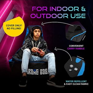 Gaming Bean Bag Chair for Adults [Cover ONLY No Filling] with High Back - Fun Gaming Sofa - Big Bean Bag Chairs for Teens and Kids - Dorm Chair - Gamer Beanbag Gaming Chair (Black/Blue)