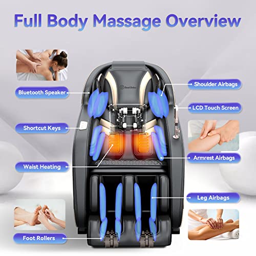 Real Relax PS6000 Zero Gravity Full SL Track Shiatsu Massage Recliner with Body Scan Handrail Shortcut Key Heat Foot Roller, Black 58.3D x 31.5W x 61.5H in