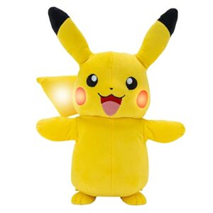 pokemon pikachu electric charge - 10 inch interactive plush with lights, voice reactions, and thunder fx