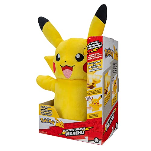 POKEMON Pikachu Electric Charge - 10 Inch Interactive Plush with Lights, Voice Reactions, and Thunder FX