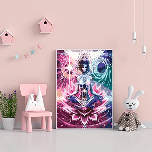 Adults Beginner Oil Painting Kit for Kids,Lotus Buddha Paint by Number Kits with Paint Brushes,DIY Yoga Acrylic Paint Adults' Home Decor 16X20Inch