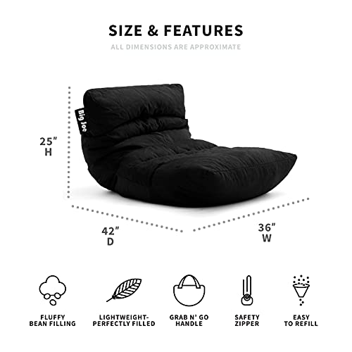 Big Joe Roma Bean Bag Chair, Black Plush, Soft Polyester, 3 feet