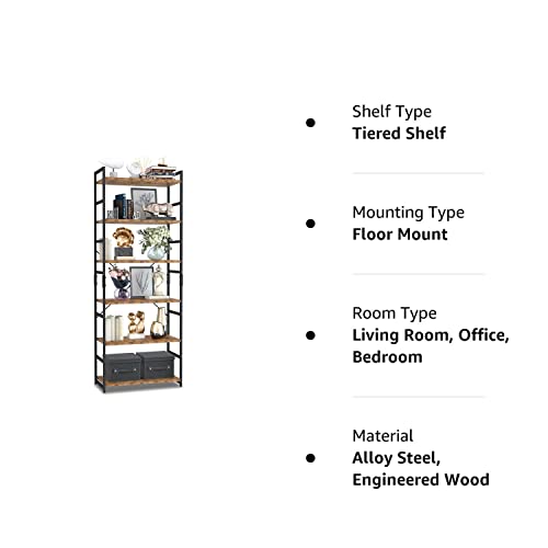 NUMENN 6 Tier Bookshelf, Tall Bookcase Shelf Storage Organizer, Modern Book Shelf for Bedroom, Living Room and Home Office, Vintage