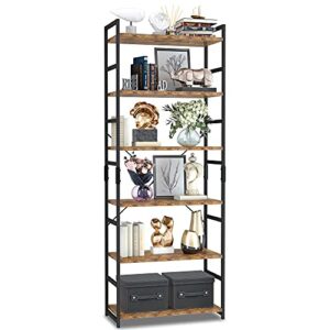 numenn 6 tier bookshelf, tall bookcase shelf storage organizer, modern book shelf for bedroom, living room and home office, vintage