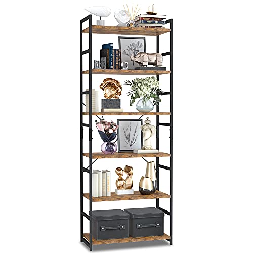 NUMENN 6 Tier Bookshelf, Tall Bookcase Shelf Storage Organizer, Modern Book Shelf for Bedroom, Living Room and Home Office, Vintage