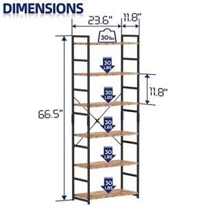 NUMENN 6 Tier Bookshelf, Tall Bookcase Shelf Storage Organizer, Modern Book Shelf for Bedroom, Living Room and Home Office, Vintage