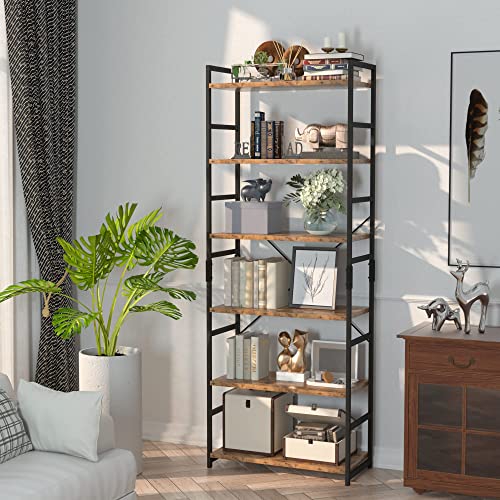 NUMENN 6 Tier Bookshelf, Tall Bookcase Shelf Storage Organizer, Modern Book Shelf for Bedroom, Living Room and Home Office, Vintage
