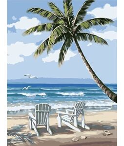 rmana acrylic paint by number landscape on canvas art for beginner adults students teens painting by numbers diy arts crafts peinture numero advanced abstract- sunny beach palm tree