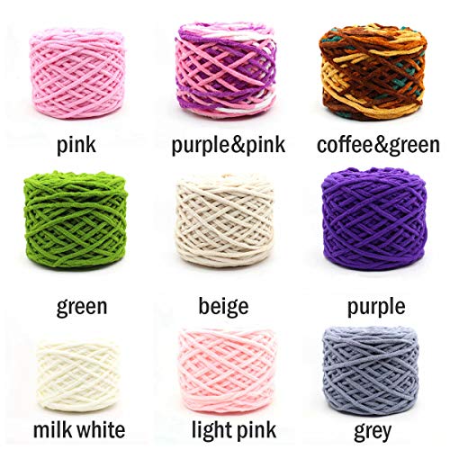 SUGN DIY Multicolor Warm Sewing Thick Plush Soft Chenille Yarn Knitting Rope Velvet Thread Baby Cord(Coffee&Green)