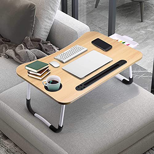 Slendor Laptop Desk Laptop Bed Stand Foldable Laptop Table Folding Breakfast Tray Portable Lap Standing Desk Reading and Writing Holder with Drawer for Bed Couch Sofa Floor