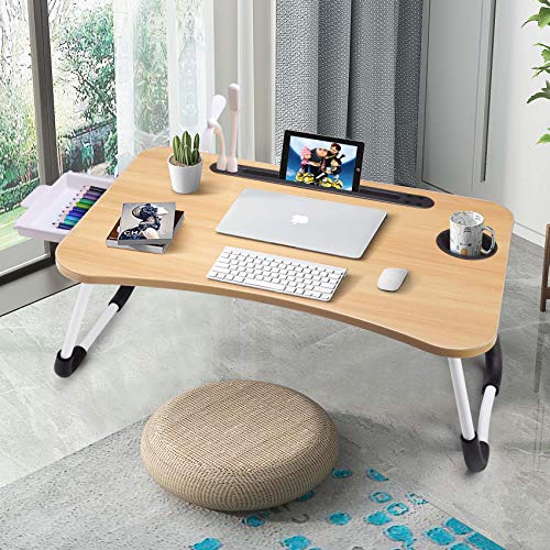 Slendor Laptop Desk Laptop Bed Stand Foldable Laptop Table Folding Breakfast Tray Portable Lap Standing Desk Reading and Writing Holder with Drawer for Bed Couch Sofa Floor