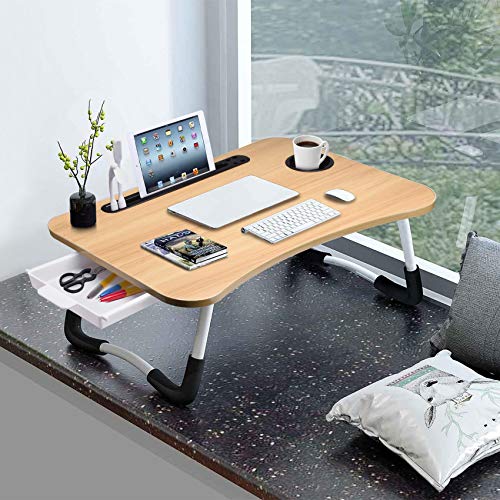 Slendor Laptop Desk Laptop Bed Stand Foldable Laptop Table Folding Breakfast Tray Portable Lap Standing Desk Reading and Writing Holder with Drawer for Bed Couch Sofa Floor