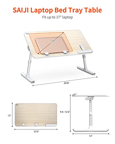 Laptop Desk for Bed, SAIJI Lap Desks Bed Trays for Eating Writing, Adjustable Computer Laptop Stand, Foldable Lap Table in Sofa and Couch（23.6 x 13Teak