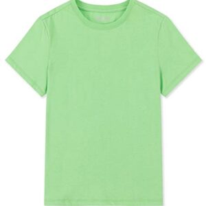 ALWAYSONE Kid's Short Sleeve T-Shirt Girls' Cotton Jersey Tee Crewneck Boys' T-Shirts Solid and Striped Tee Shirt 3-12 Years (Light Green-XL)