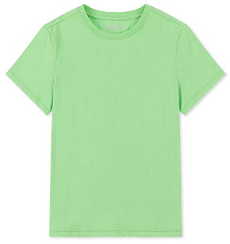 ALWAYSONE Kid's Short Sleeve T-Shirt Girls' Cotton Jersey Tee Crewneck Boys' T-Shirts Solid and Striped Tee Shirt 3-12 Years (Light Green-XL)