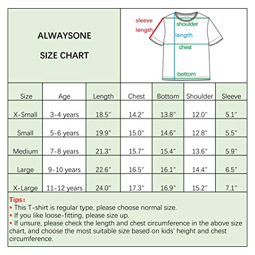 ALWAYSONE Kid's Short Sleeve T-Shirt Girls' Cotton Jersey Tee Crewneck Boys' T-Shirts Solid and Striped Tee Shirt 3-12 Years (Light Green-XL)