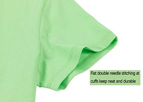 ALWAYSONE Kid's Short Sleeve T-Shirt Girls' Cotton Jersey Tee Crewneck Boys' T-Shirts Solid and Striped Tee Shirt 3-12 Years (Light Green-XL)