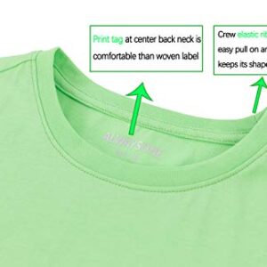 ALWAYSONE Kid's Short Sleeve T-Shirt Girls' Cotton Jersey Tee Crewneck Boys' T-Shirts Solid and Striped Tee Shirt 3-12 Years (Light Green-XL)