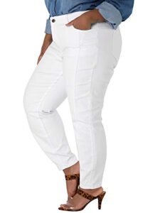 agnes orinda women's plus size mid rise stretch washed skinny jeans, casual denim jean jeggings 2x white