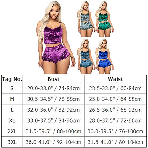 Women Velvet Outfit Adjustable Spaghetti Strap Crop Top Camisole Shorts Pajamas Set Sexy 2 Pieces Sleeveless Lingerie Party Pjs Sleepwear Bodycon Nightwear Lounge Wear Bright Blue Large