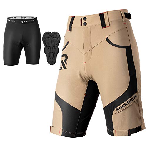 ROCKBROS Mountain Bike Shorts MTB Bike Shorts for Men Padded Mountain Bike Shorts Khaki