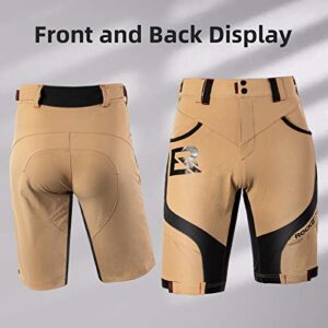 ROCKBROS Mountain Bike Shorts MTB Bike Shorts for Men Padded Mountain Bike Shorts Khaki