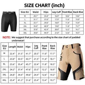 ROCKBROS Mountain Bike Shorts MTB Bike Shorts for Men Padded Mountain Bike Shorts Khaki