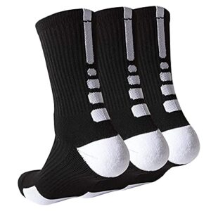 qiangyun men 's athletic basketball crew socks, white elite cushioned mid-calf sports running compression socks for men women boys big girl, sport socks a-04,9-12