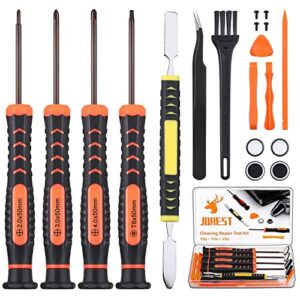 jorest repair kit for ps3 ps4 ps5, 19pcs kit with ph00 ph0 ph1 and t8 torx security screwdriver, crowbars, tweezers, brush, grip caps, screws, cleaning tool for ps3/4/5 controller and console