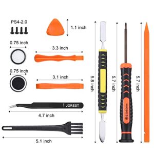 JOREST Repair Kit for PS3 PS4 PS5, 19pcs kit with PH00 PH0 PH1 and T8 Torx Security Screwdriver, Crowbars, Tweezers, Brush, Grip Caps, Screws, Cleaning Tool for PS3/4/5 Controller and Console